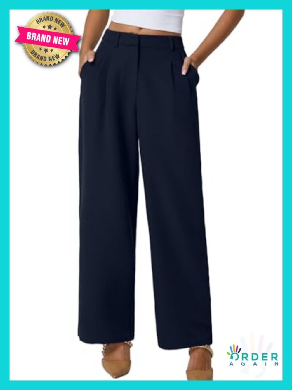 Wide Leg Dress Pants High Waisted Wrinkle Free with Pockets